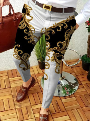Wiaofellas Men Business Casual Trousers Retro Pattern Print Straight Long Pants Mens Spring Autumn Fashion Streetwear Vintage Men Clothing